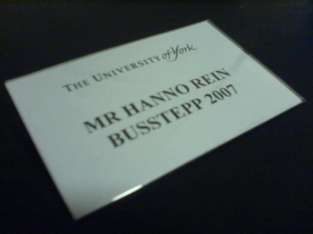 Name badge for BUSSTEPP 2007 in York